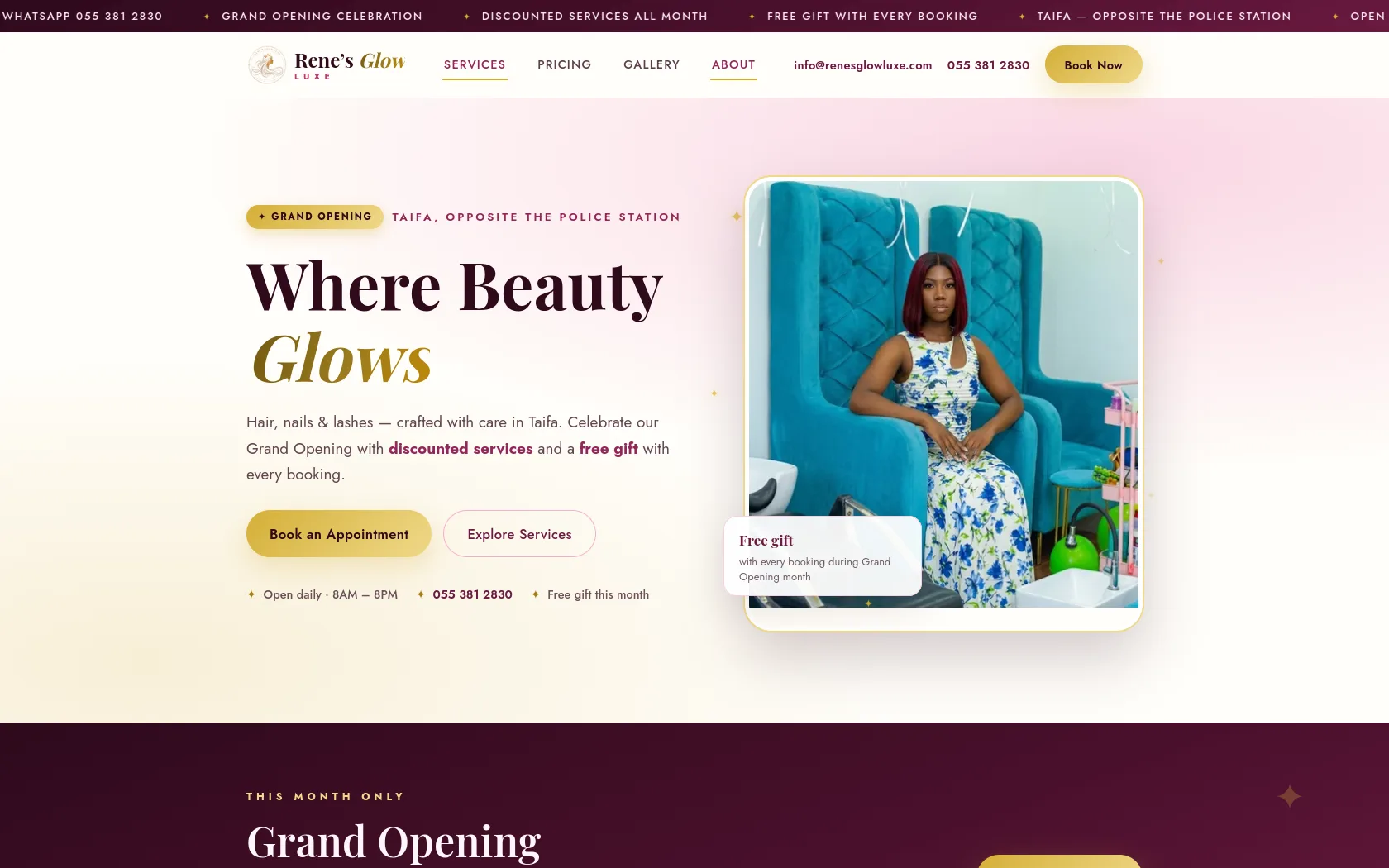 Rene's Glow Luxe — desktop view